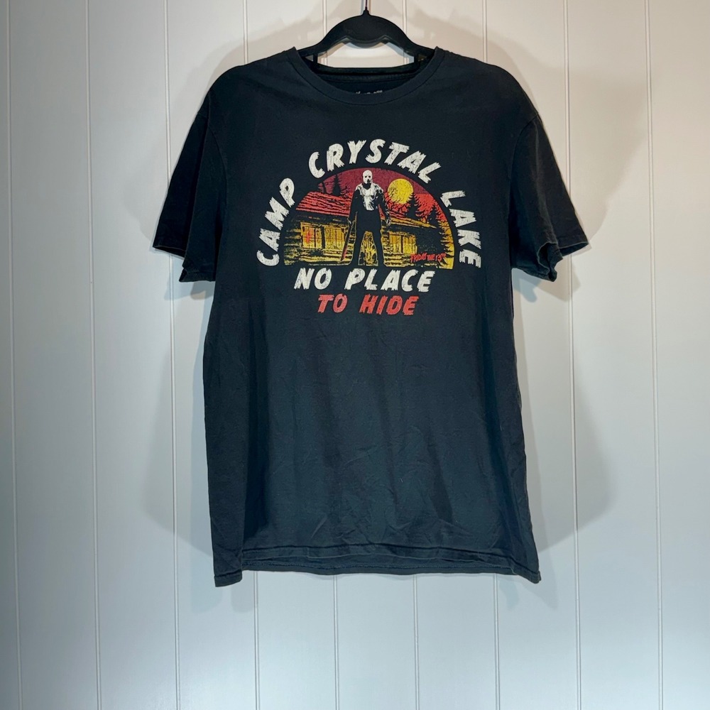 Friday the 13th Camp Crystal Lake Jason Voorhees Black Graphic T-Shirt Mens LG